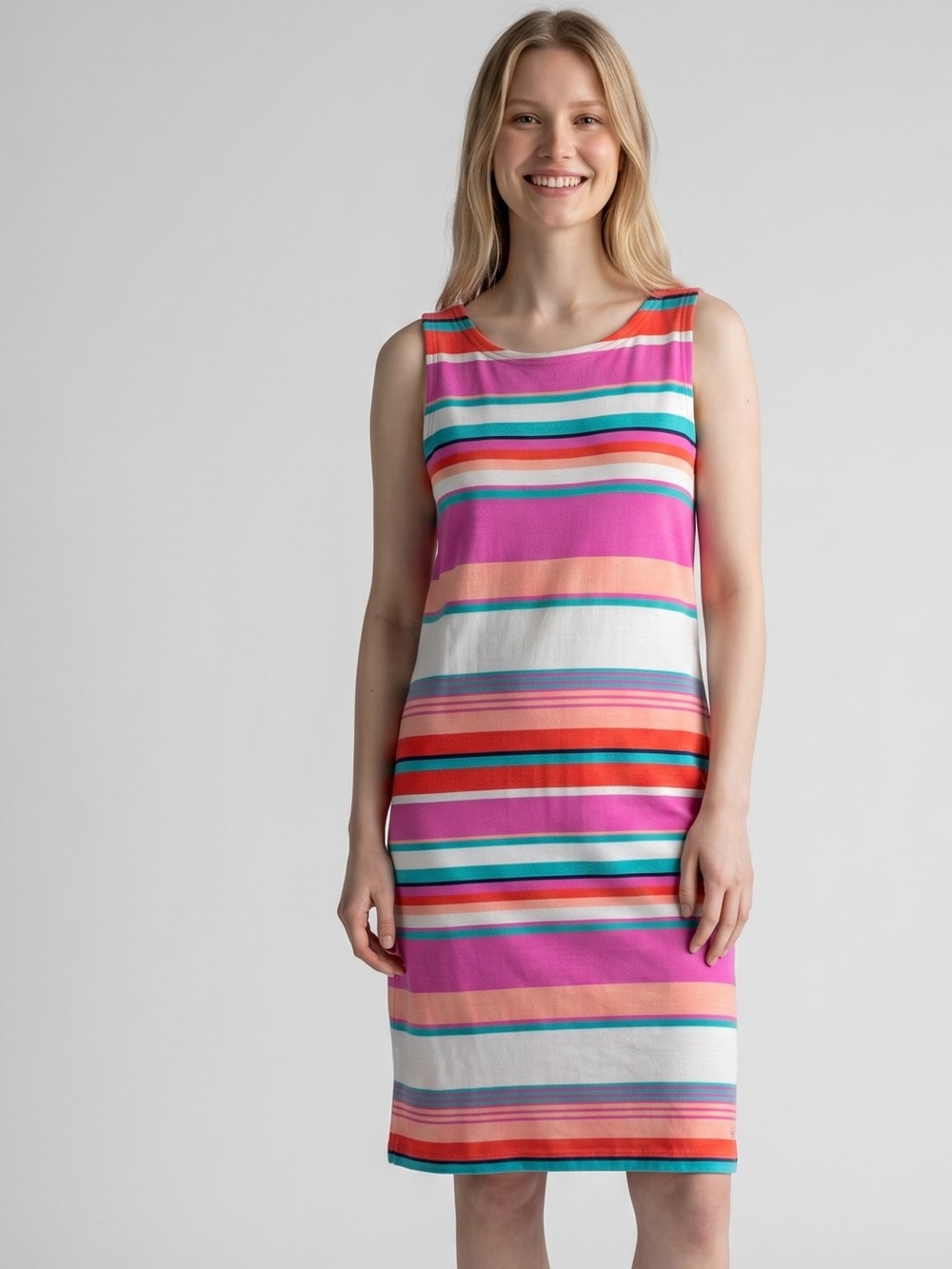 Joules Premium Grade Multicolor Striped Sleeveless Knit Shift Dress Bright